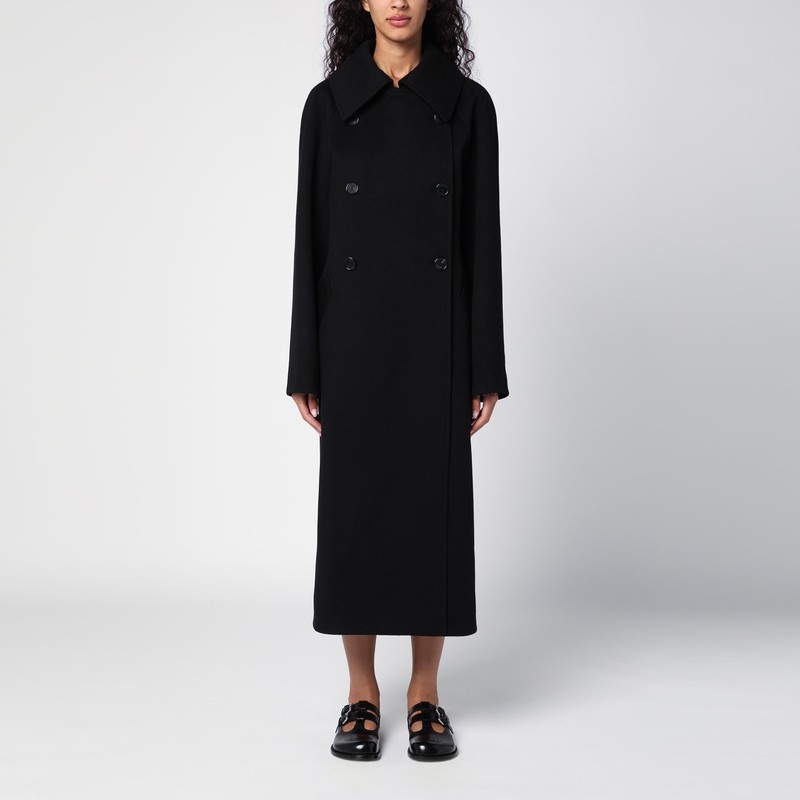 Black wool double-breasted coat - 1