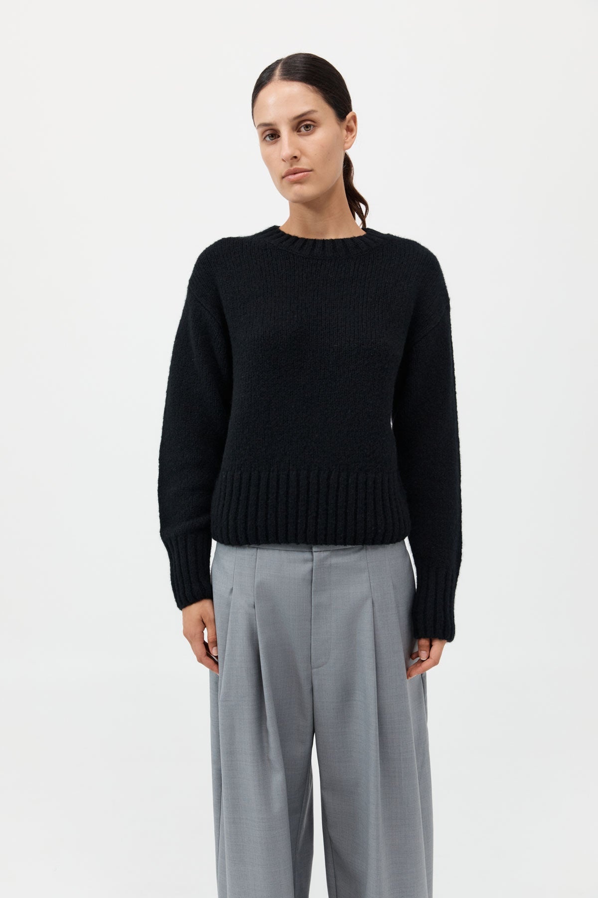 Wool Cashmere Blend Sweater - Black - 2