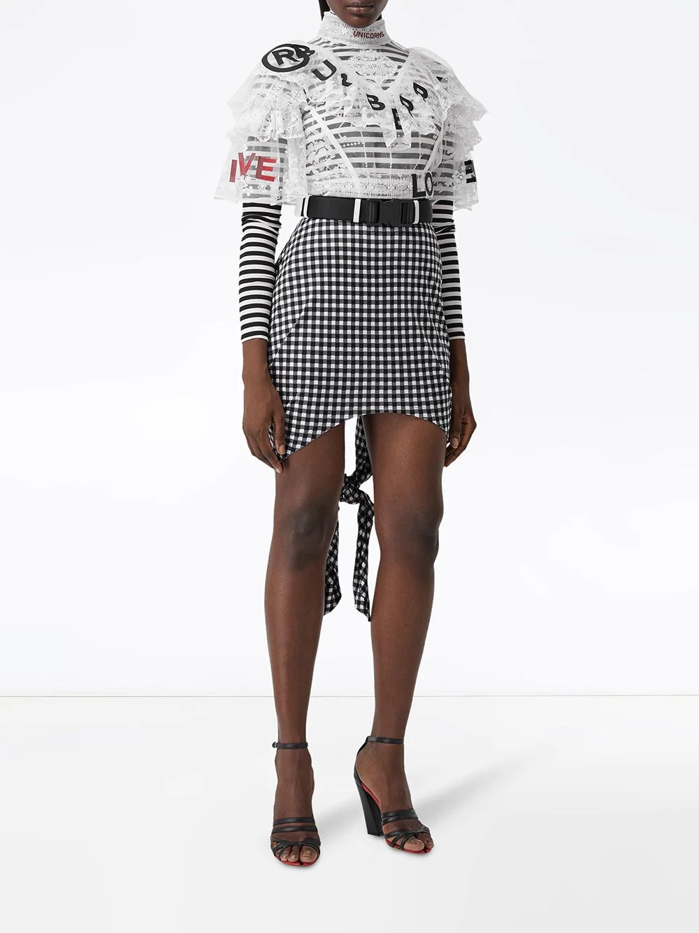 gingham check back tie skirt - 2