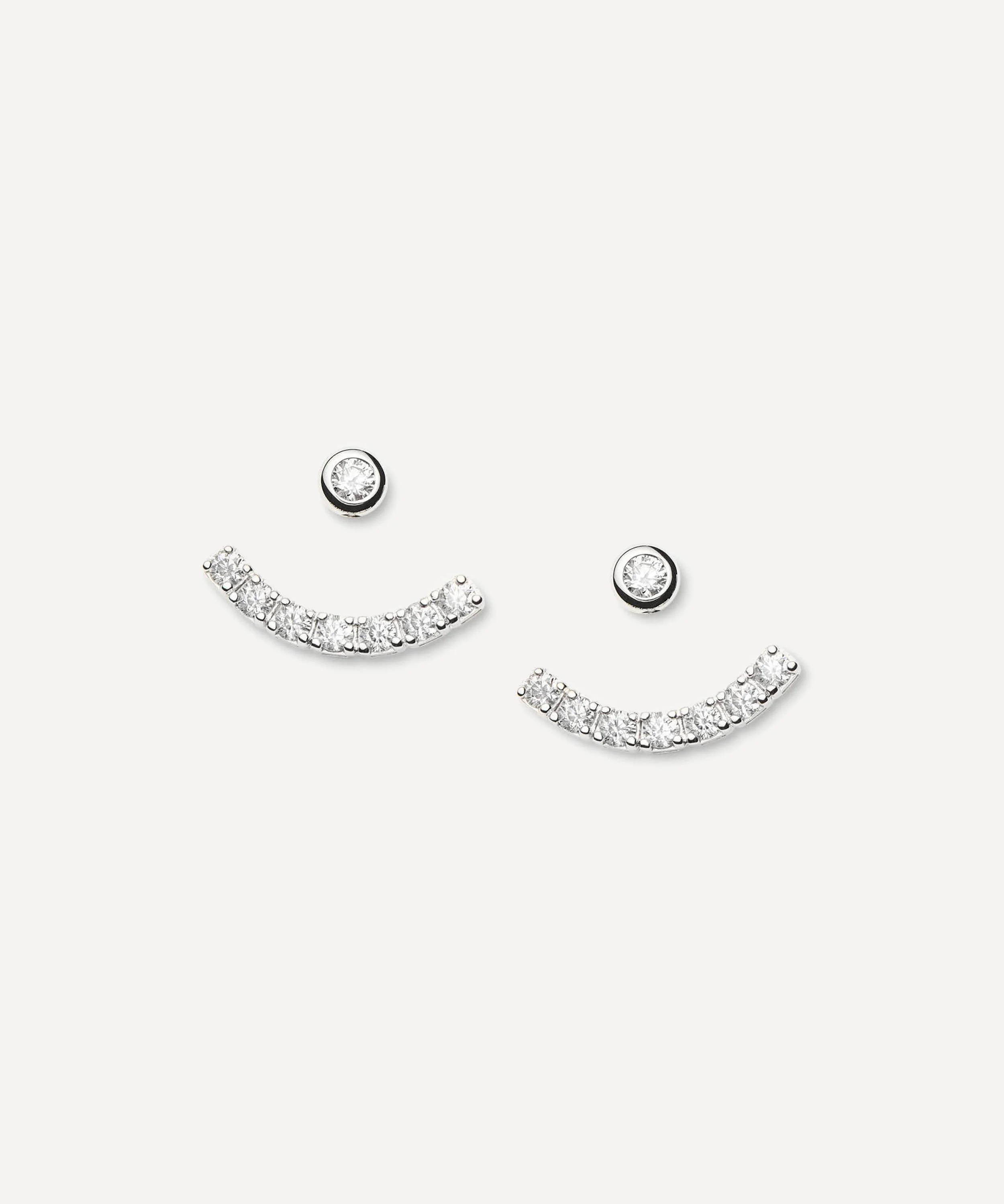 Rhodium-Plated Tennis Ear Jacket Stud Earrings - 1