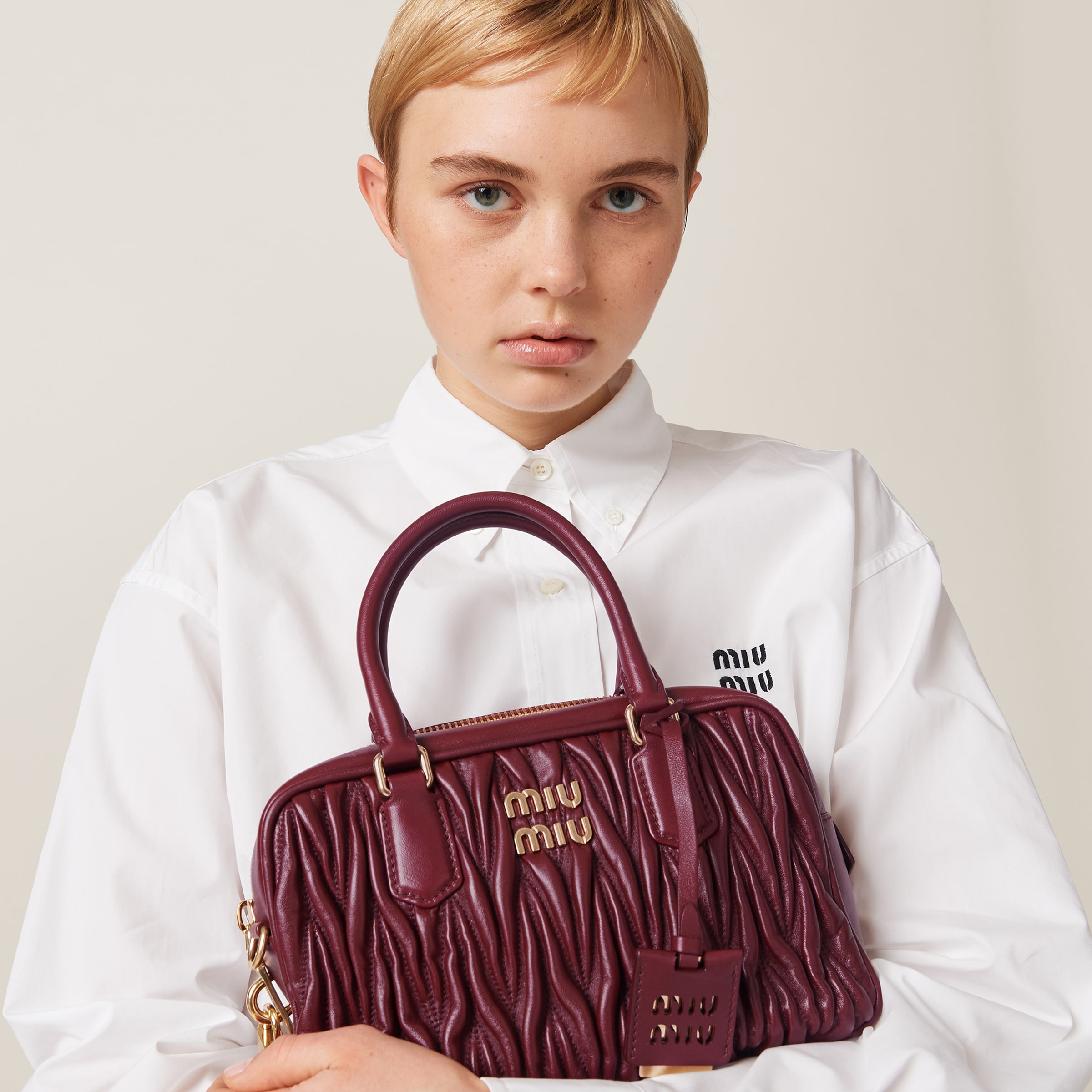 Miu Leather Handle Bag