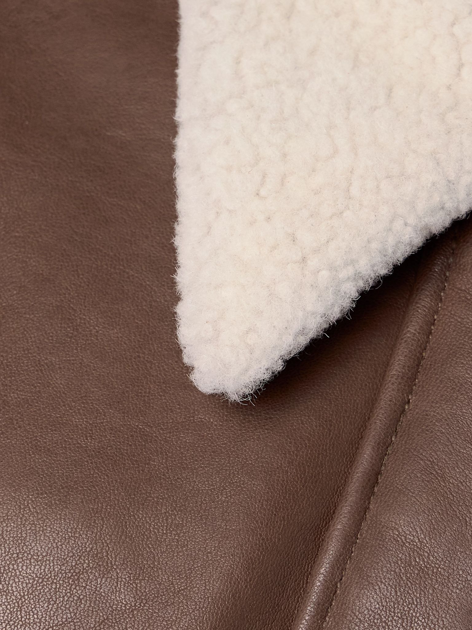 Shellar oversized shearling-trimmed leather jacket Brown - 5