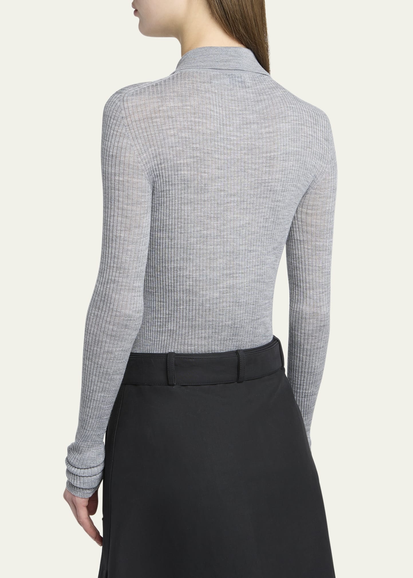 Long-Sleeve Fine Rib Polo Top - 3