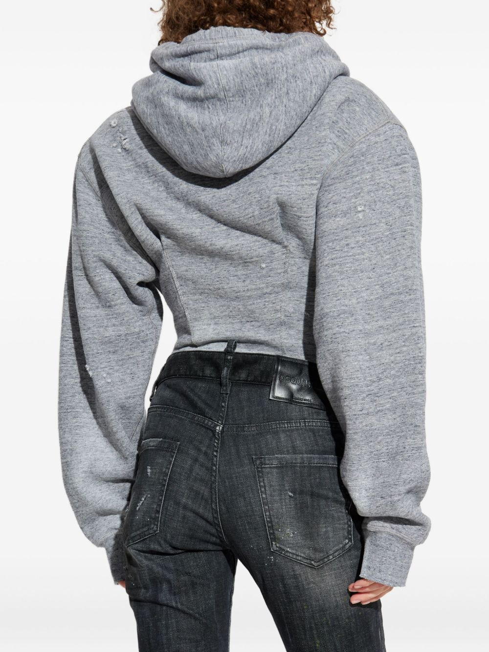 distressed-detail hooded bodysuit - 4