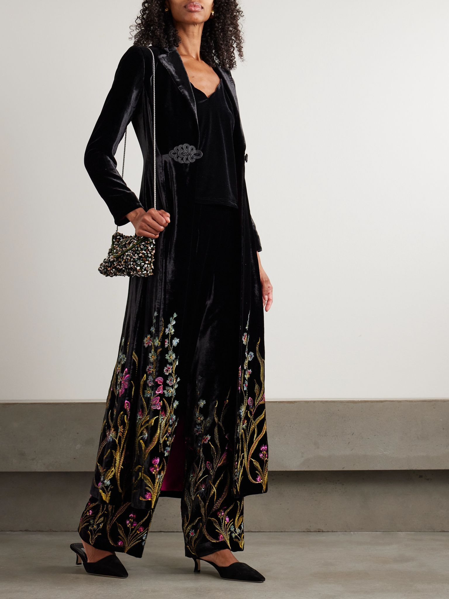 Platino embroidered velvet coat Black - 2