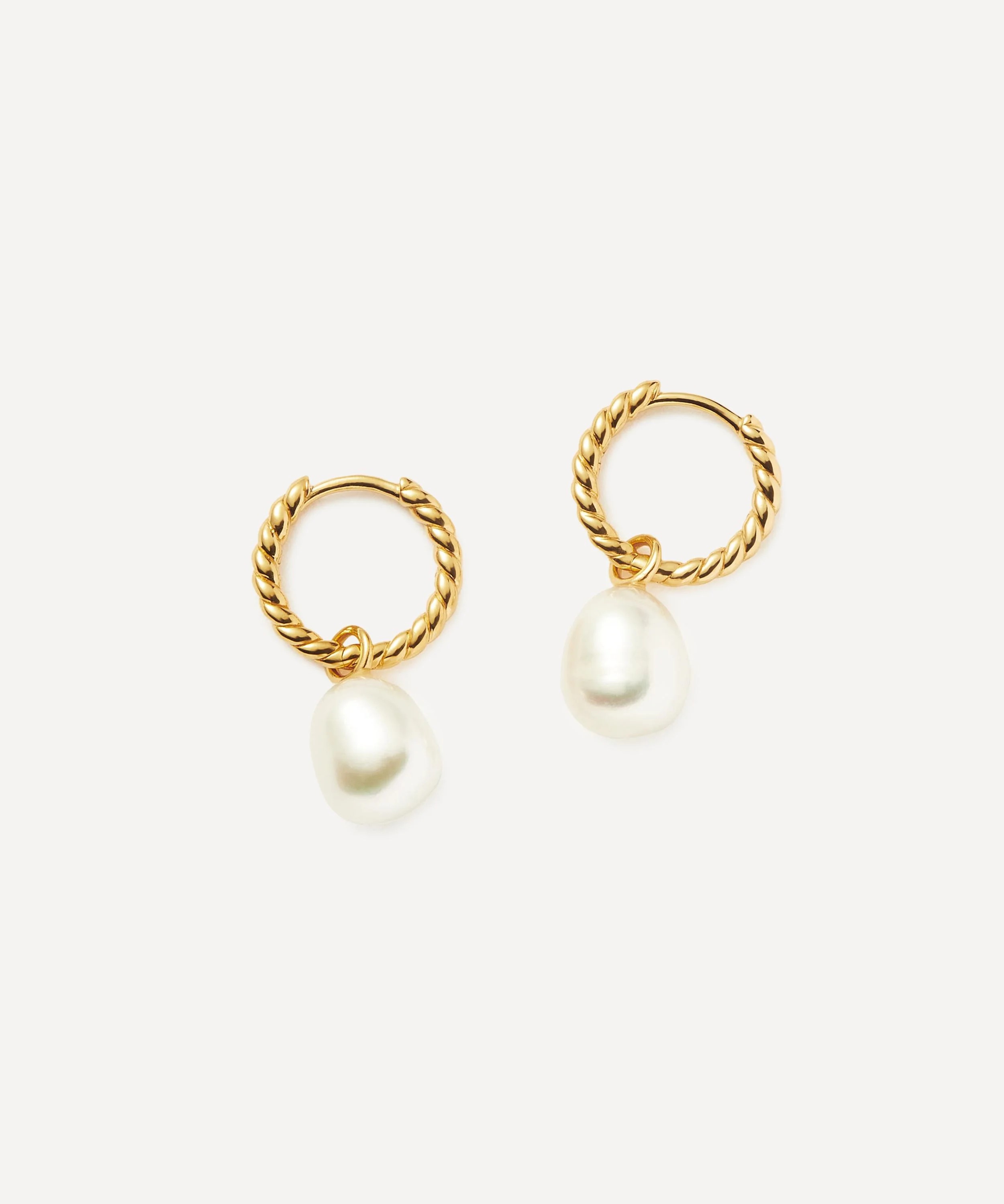 18ct Gold-Plated Vermeil Silver Pearl Twisted Small Drop Hoop Earrings - 1