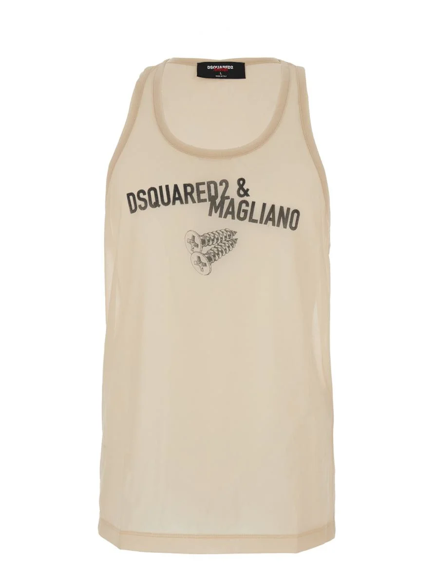 DSQUARED2 'D2 X Magliano' Beige Sleeveless Top With Logo Lettering On The Front In Cotton Man - 1