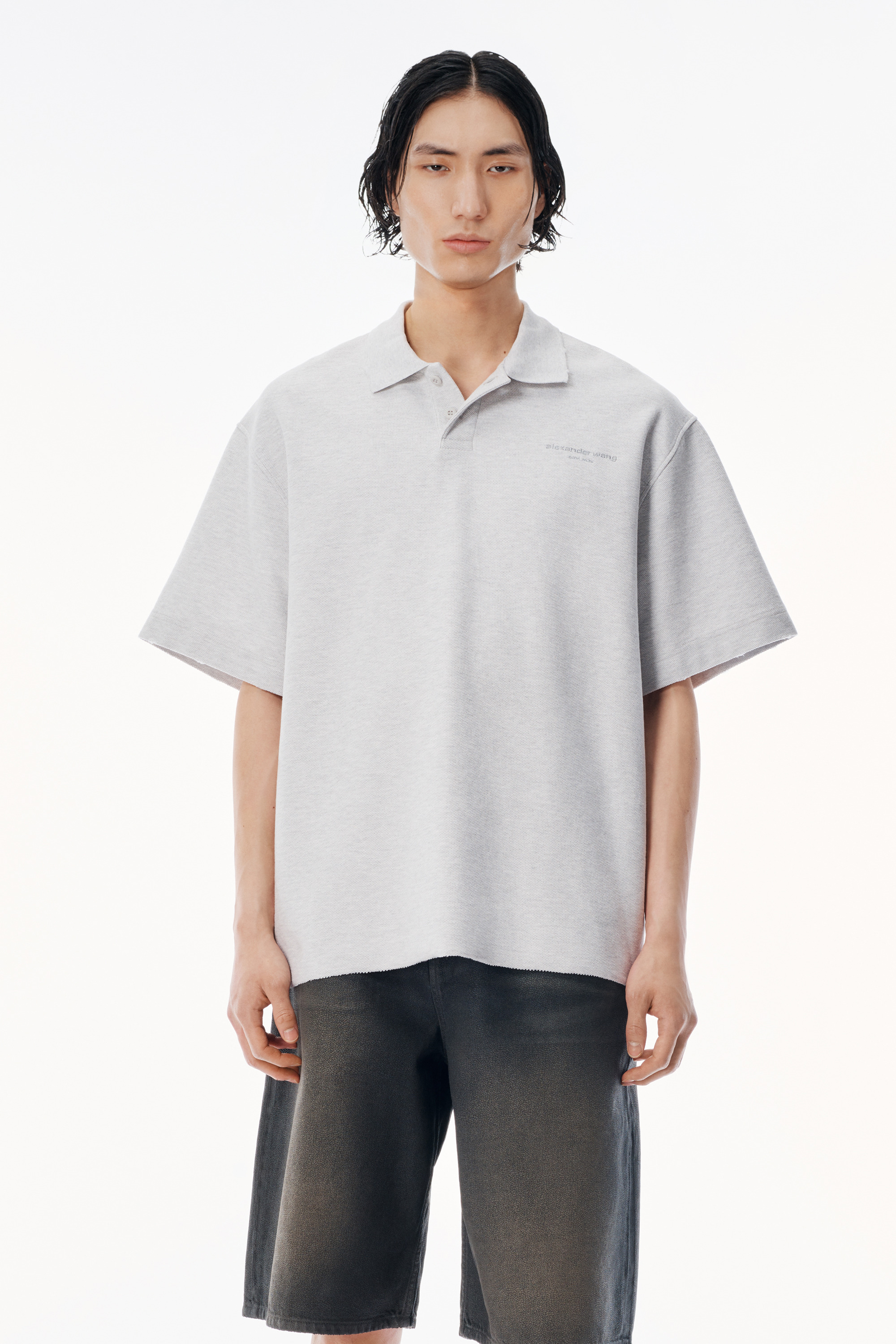 light grey striped Pique Polo - 2