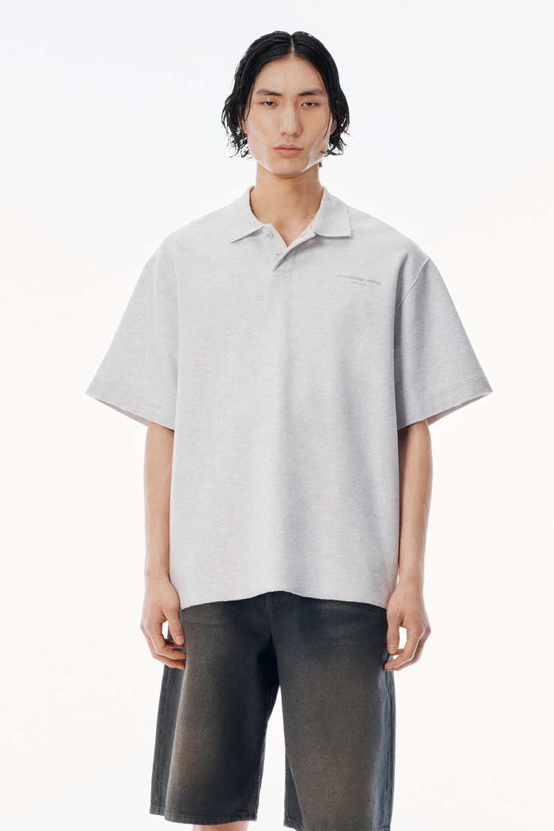 light grey striped Pique Polo 2