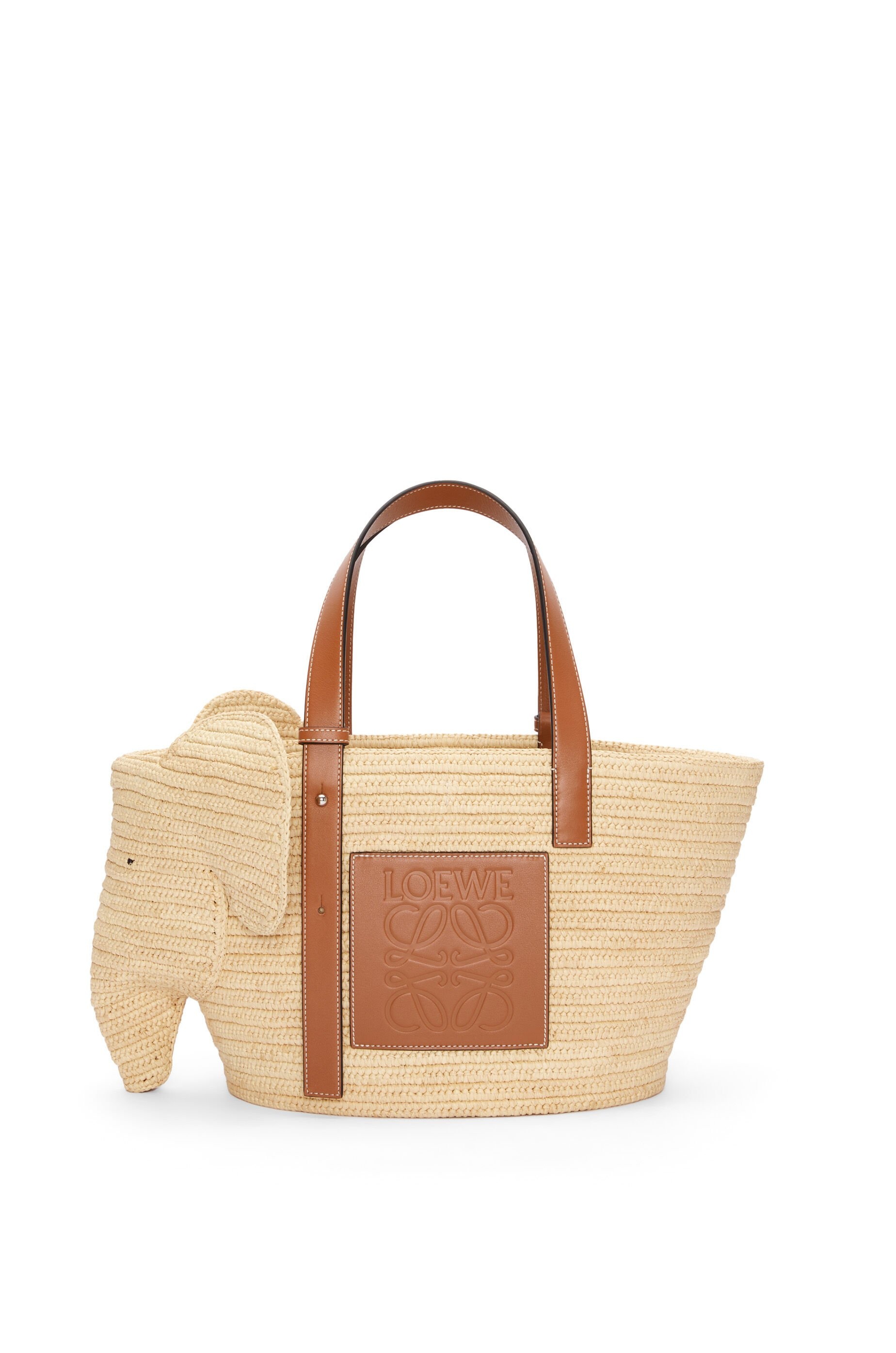 Elephant basket bag in raffia and calfskin - 1