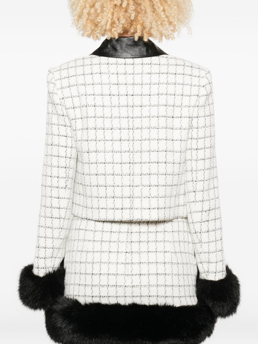 checked faux-fur cuff jacket - 4