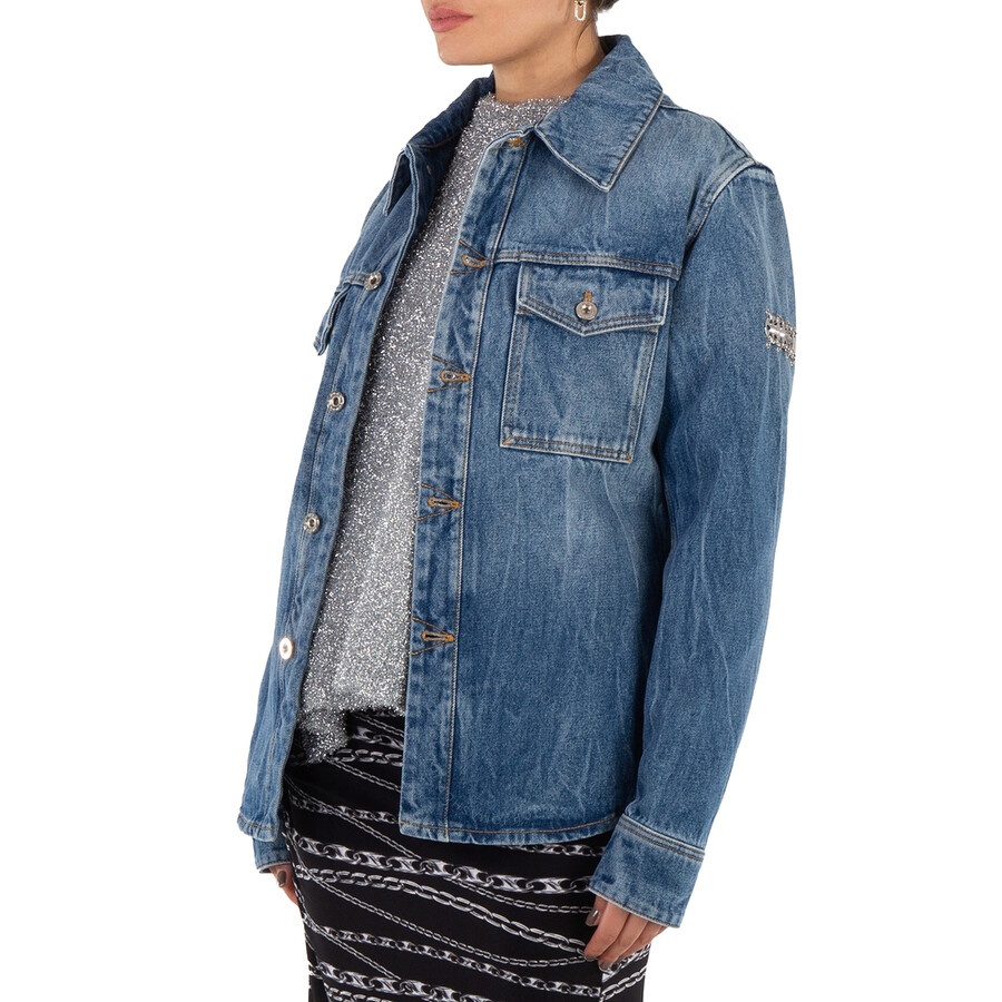 Rabanne Ladies Denim Stone Denim Shirt With 1969 Metal Discs Details - 5