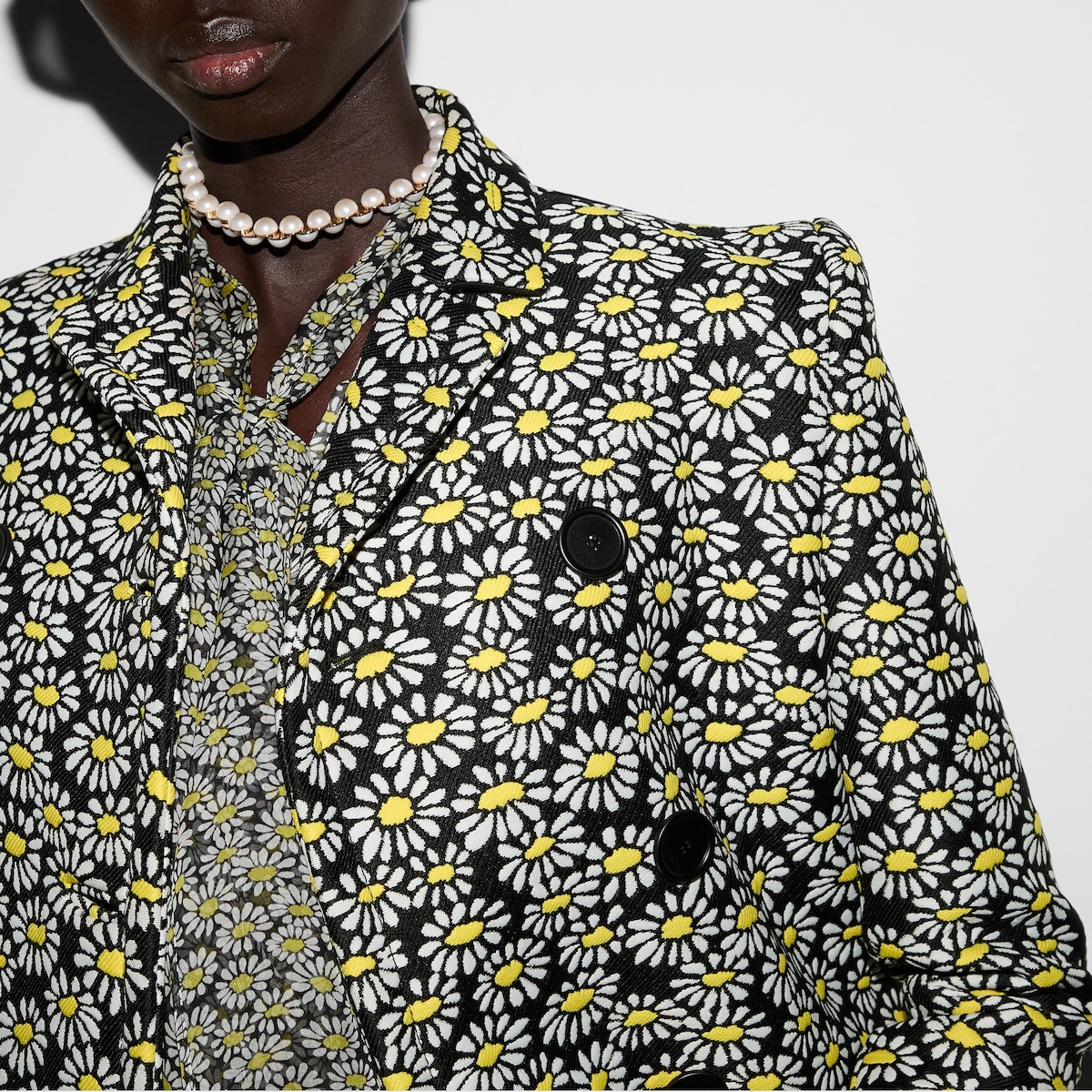 Floral crêpe double-breasted coat - 5