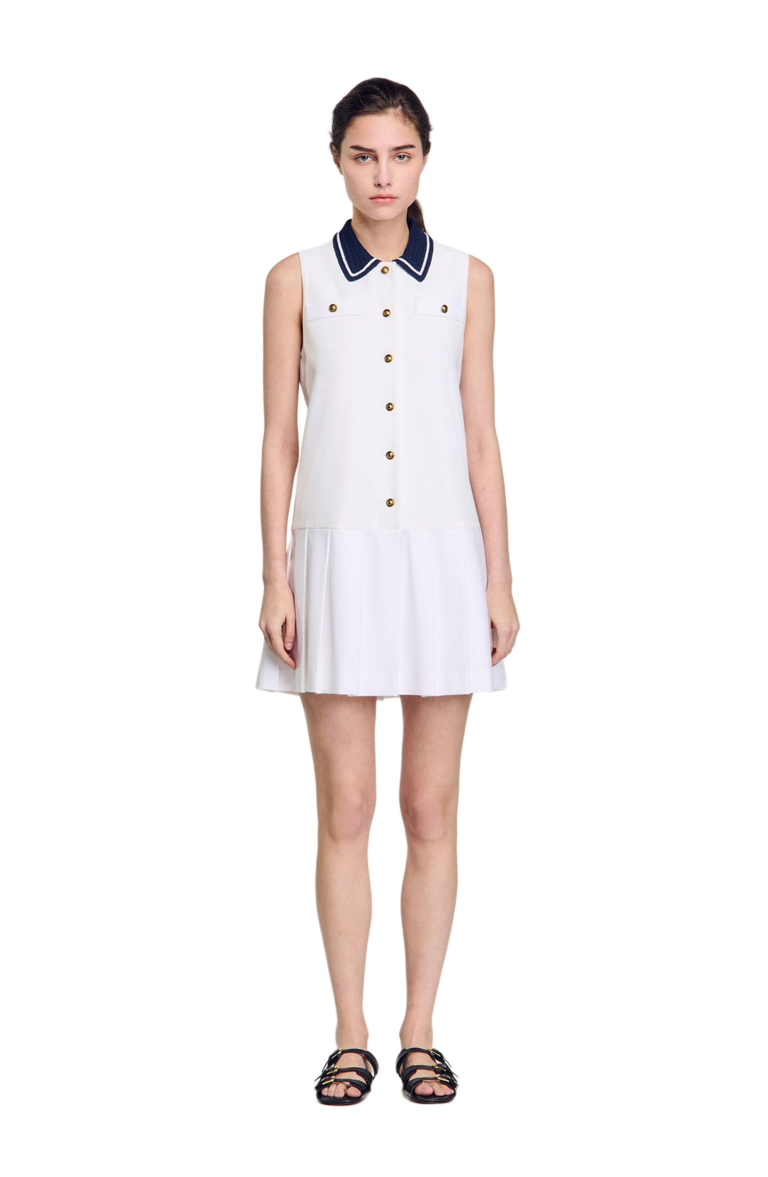 SANDRO Short dress with contrasting collar in White at Nordstrom - 6