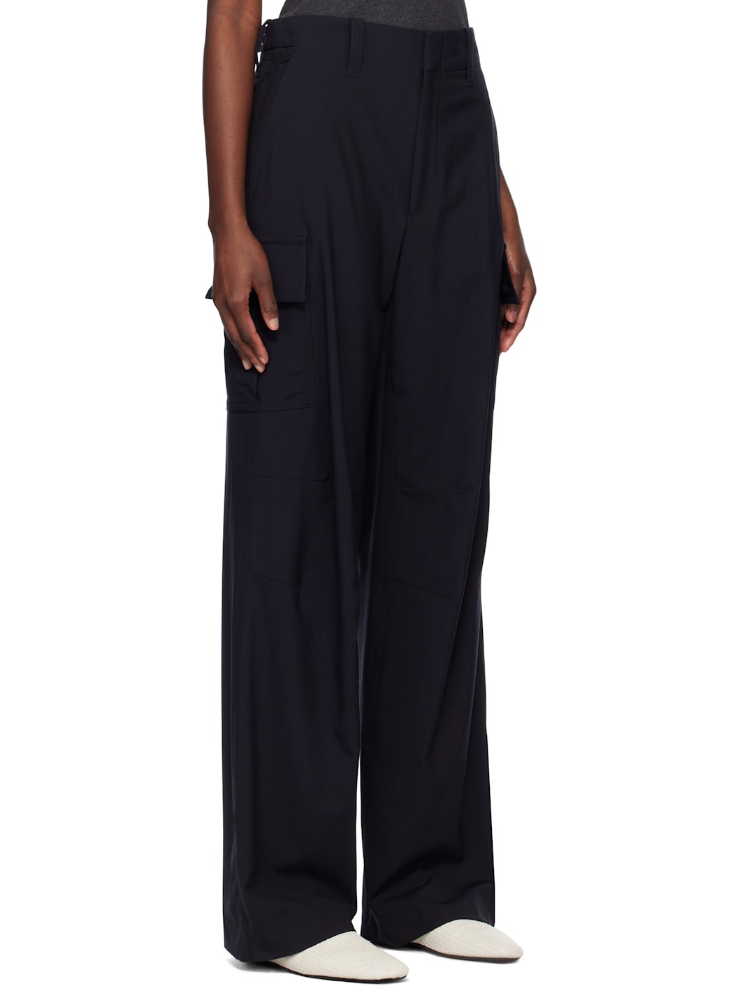 Navy Fine Wool Cargo Pants - 2