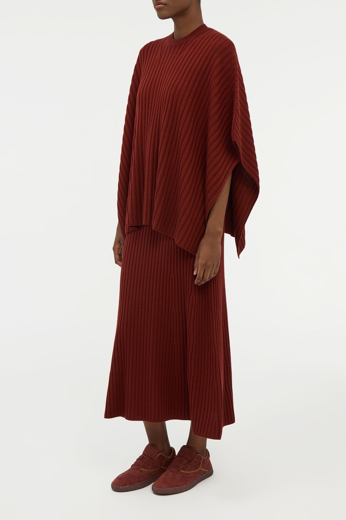 Baron Knit Cropped Poncho in Burnt Sienna Merino Wool Cashmere - 3