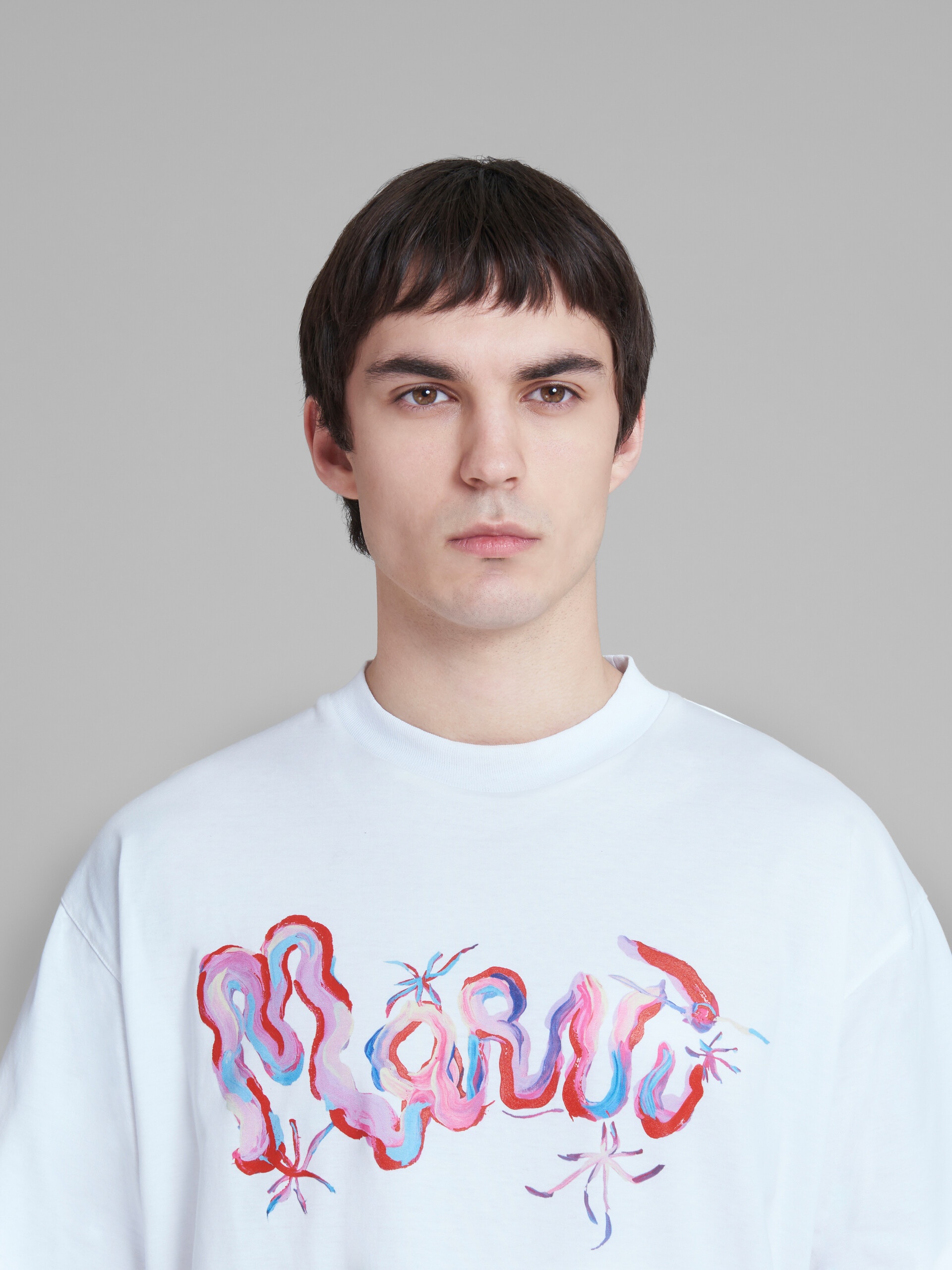 WHITE COTTON T-SHIRT WITH MARNI WHIRL PRINT - 4