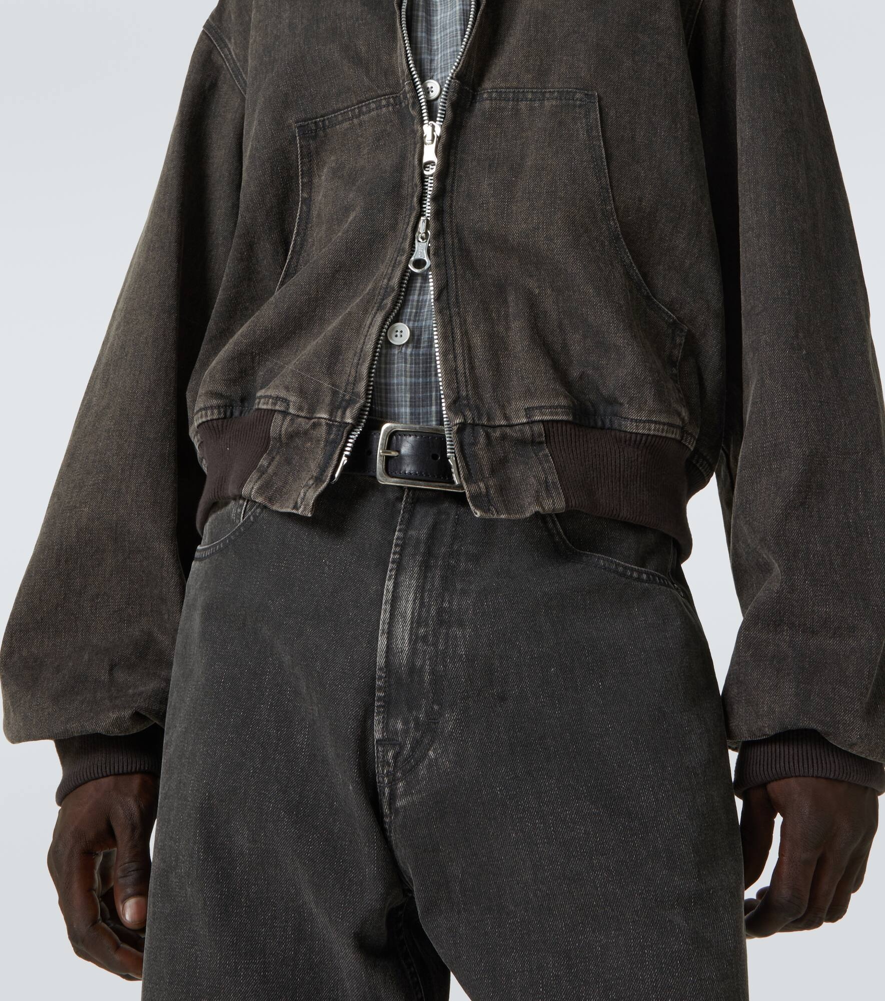 Bank coated denim zip-up hoodie - 6