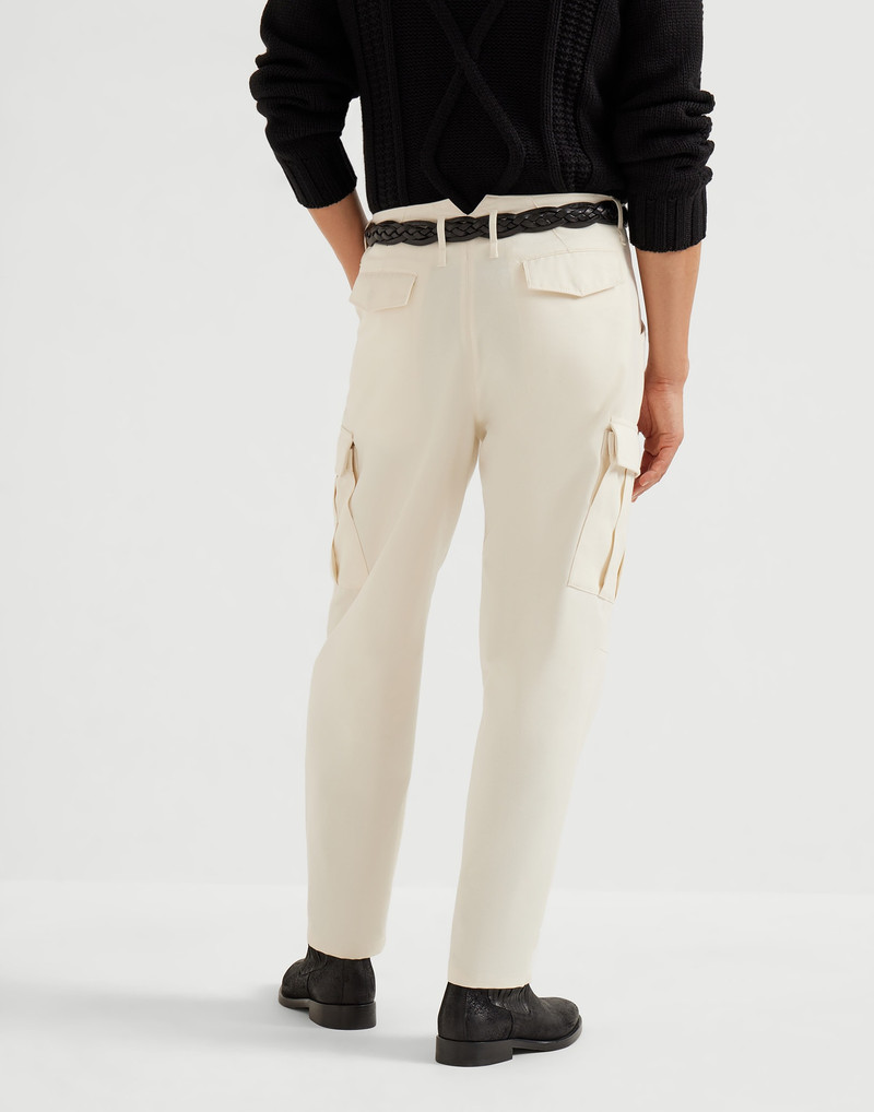 Brunello Cucinelli Cotton and virgin wool gabardine leisure fit trousers with cargo pockets outlook