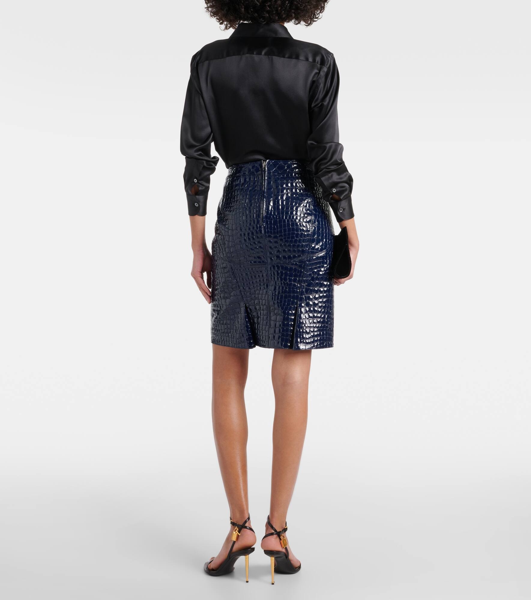 Croc-effect leather midi skirt - 3
