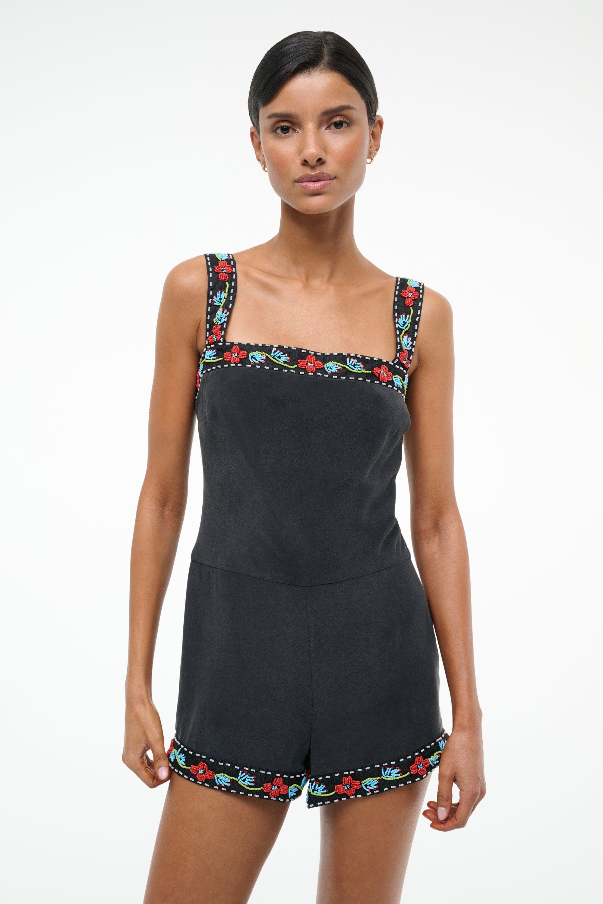STAUD VERONICA SILK ROMPER BLACK - 3