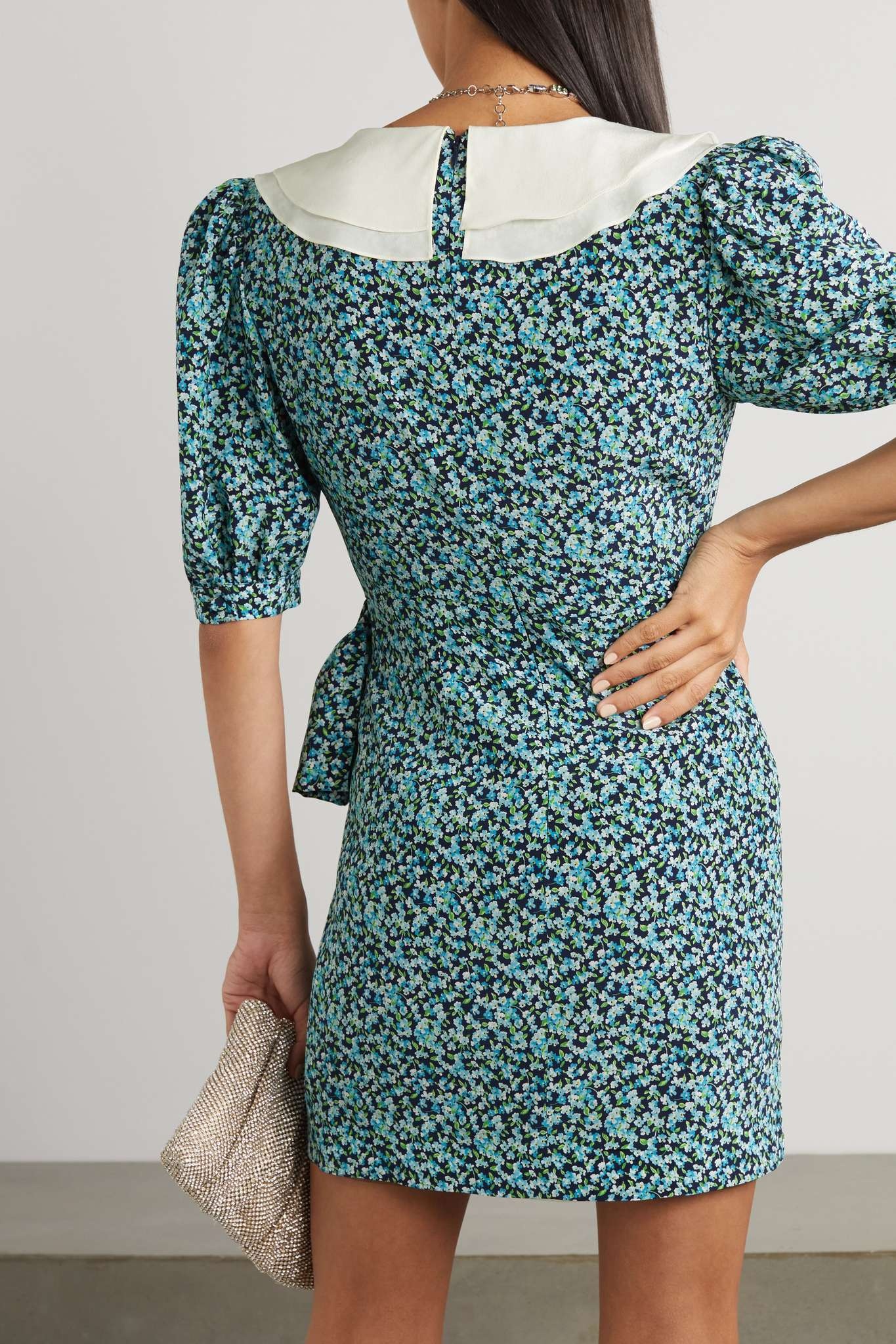 Wrap-effect ruffled floral-print silk-crepe mini dress - 3