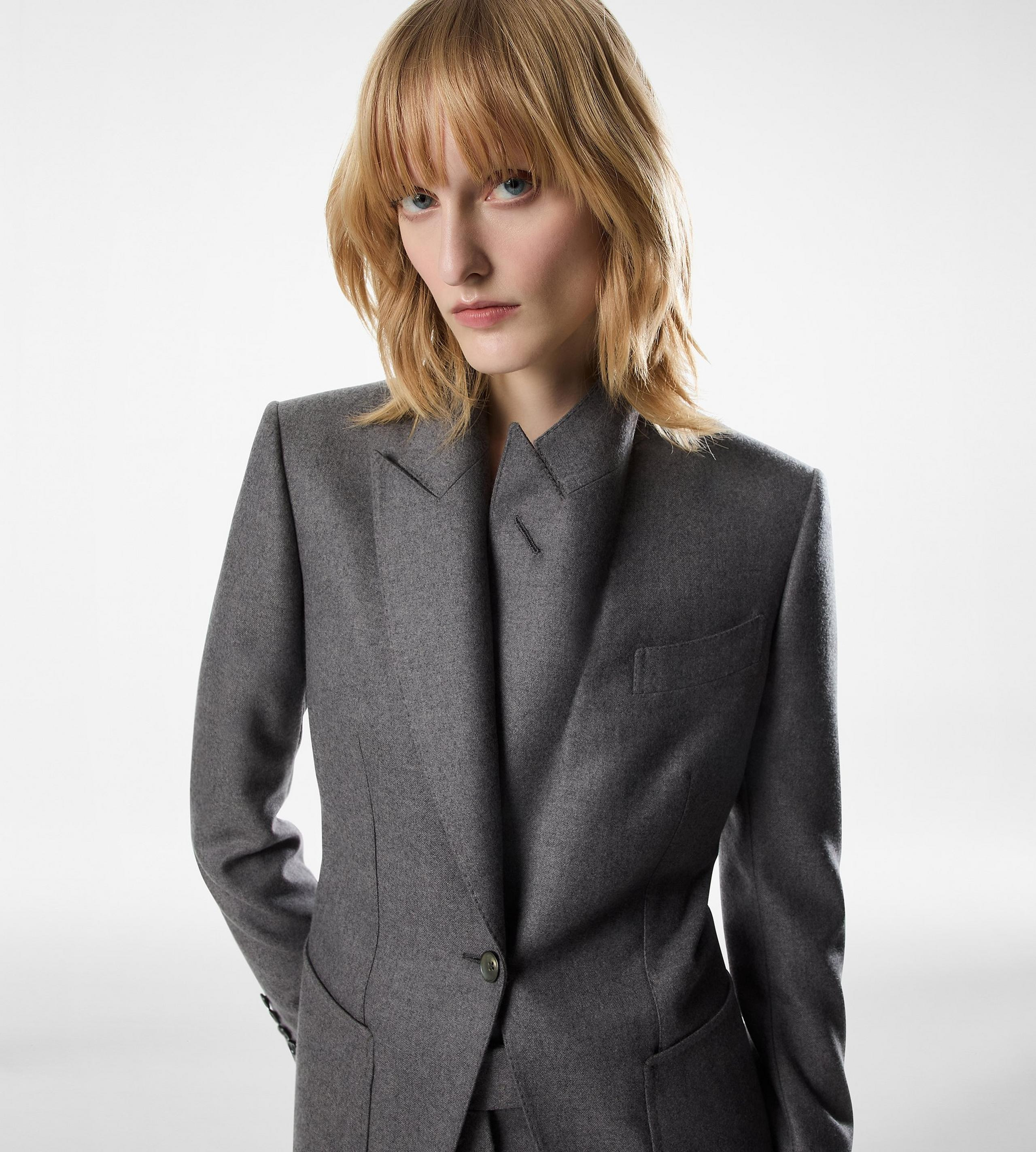 SINGLE BREASTED PEAK LAPEL CASHMERE JACKET - 2