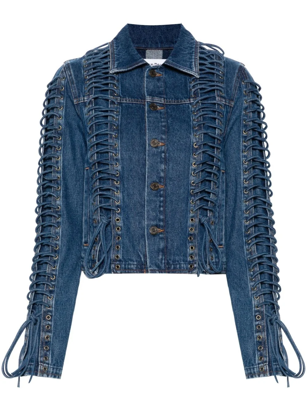 lace up-embellished denim jacket - 1