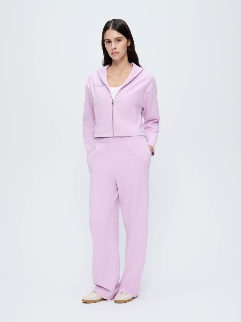 Womens Double Jersey Cropped Zip Up Hoodie - Crocus Purple 3