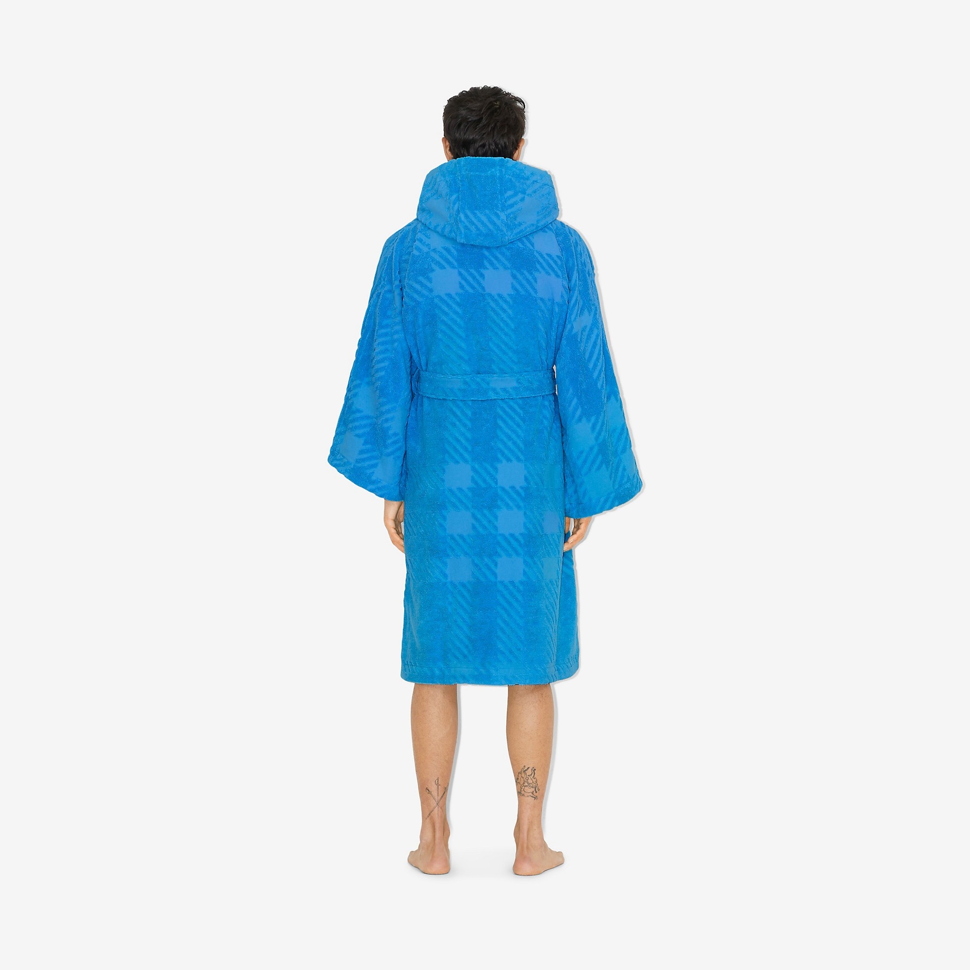 Check Cotton Jacquard Hooded Robe - 7