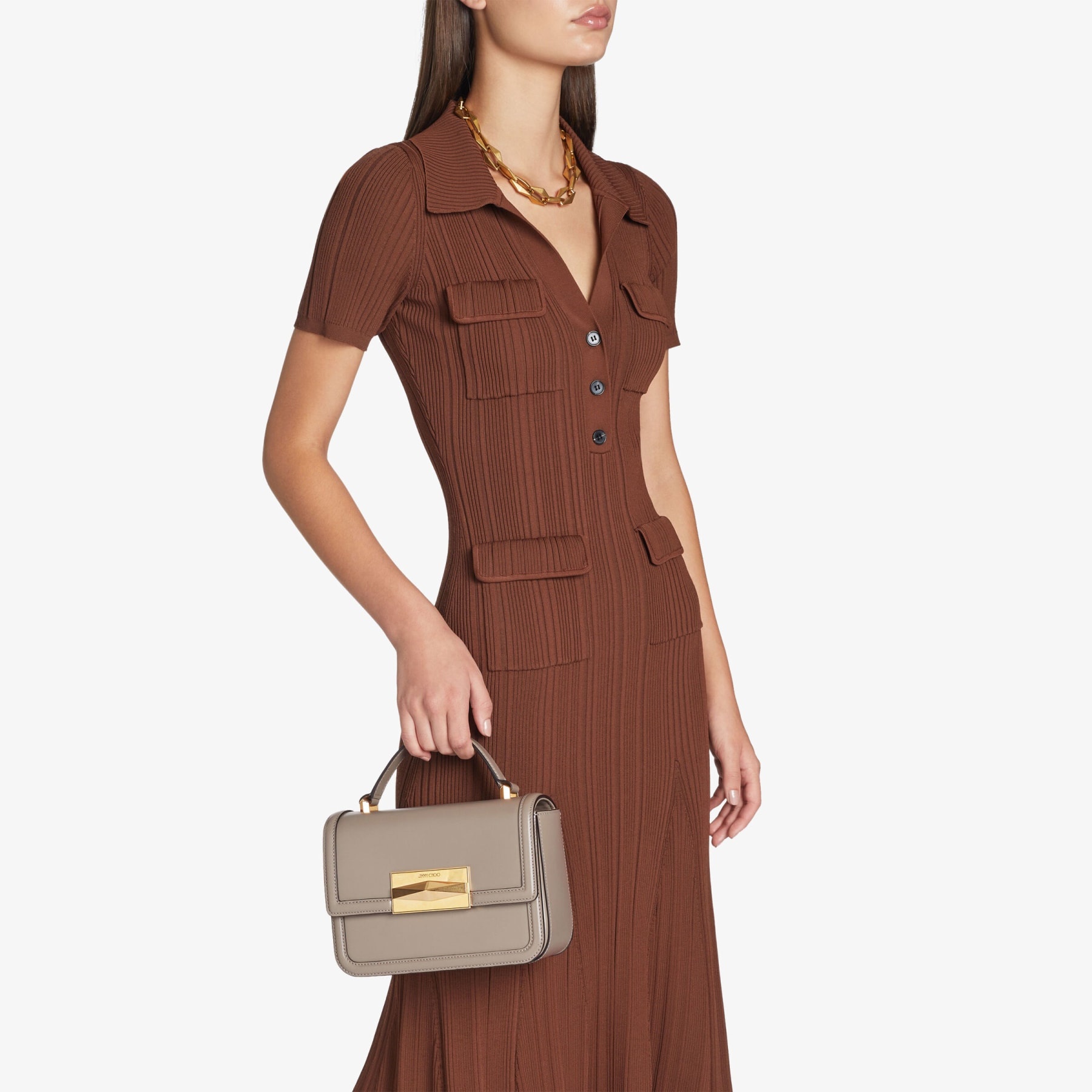 Diamond Tophandle
Taupe Box Calf Leather Top Handle Bag - 2