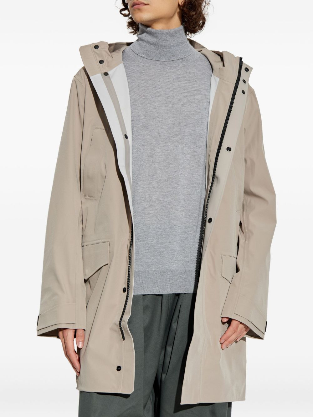 logo-patch parka coat - 3