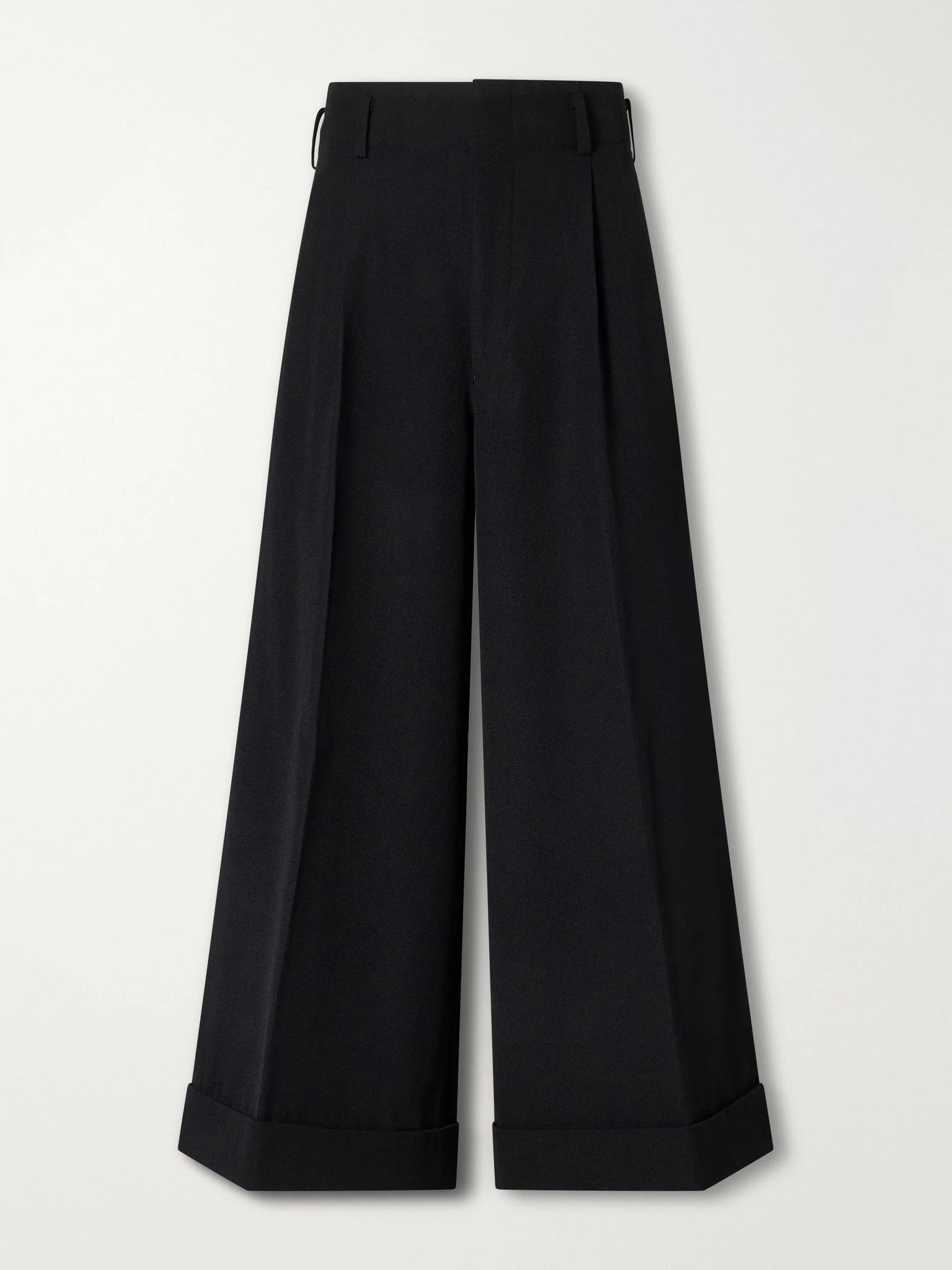 Pleated wool-twill wide-leg pants Black - 1