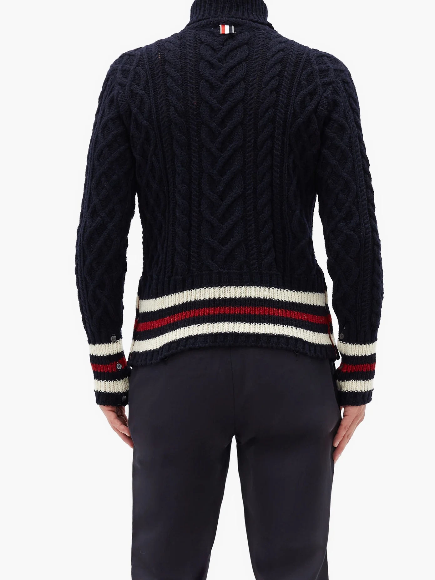 Striped cable-knit wool-blend sweater - 5