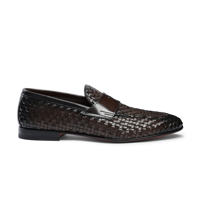 Men's brown woven leather loafer - 1