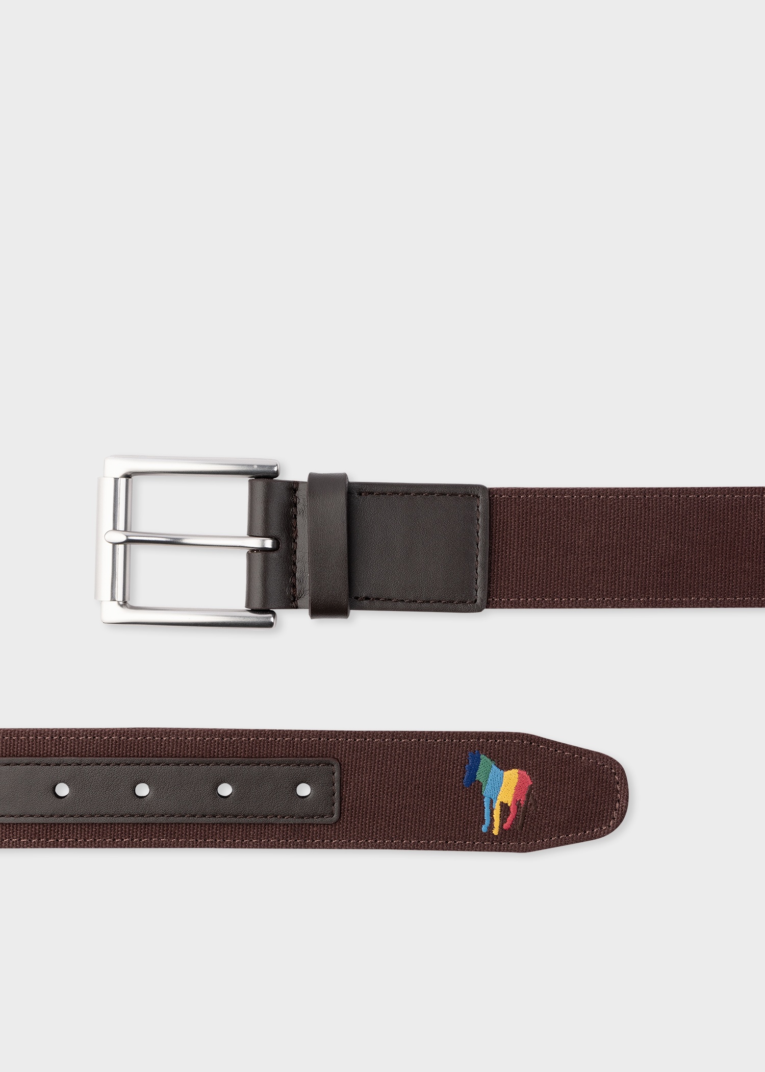 Brown 'Broad Stripe Zebra' Canvas & Leather Belt - 1