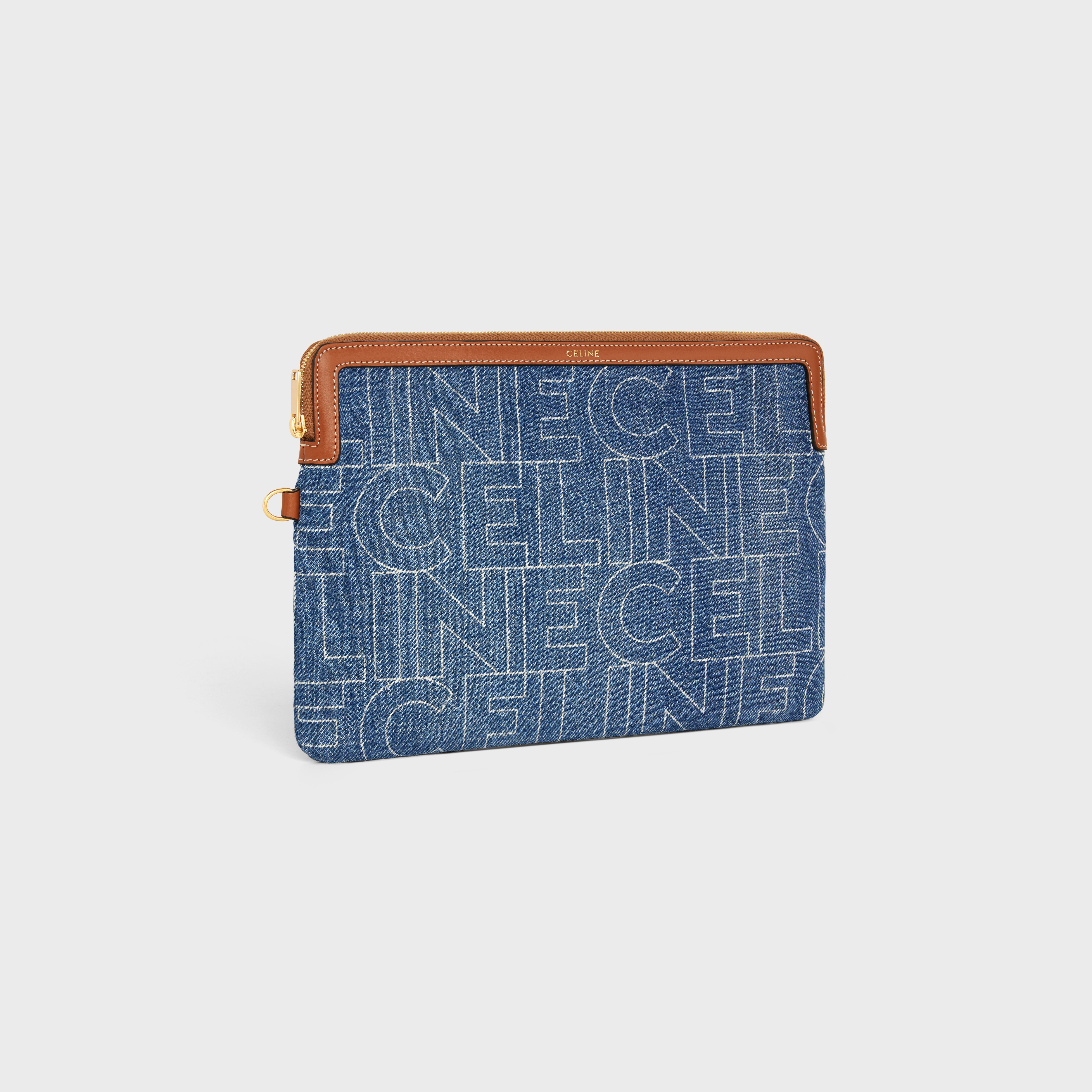 SMALL POUCH WITH STRAP in DENIM WITH CELINE ALL-OVER PRINT - 3