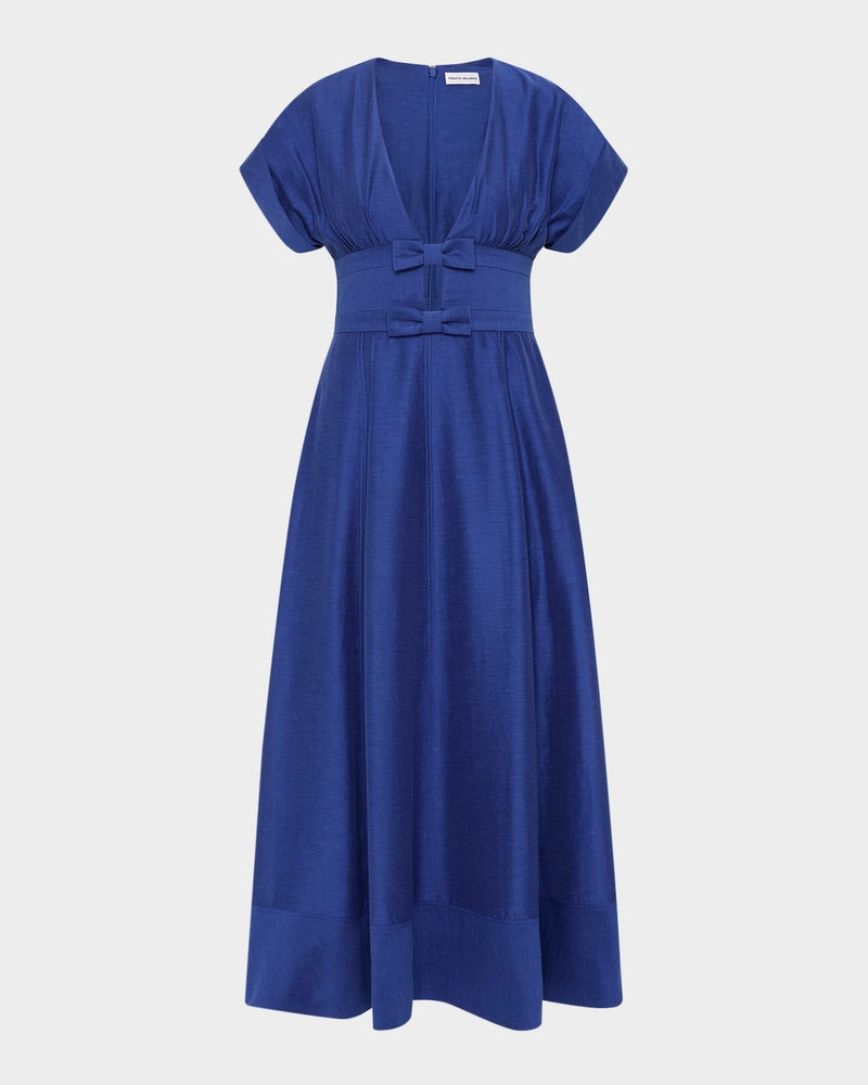 Cera Deep V-Neck Bow Midi Dress 1