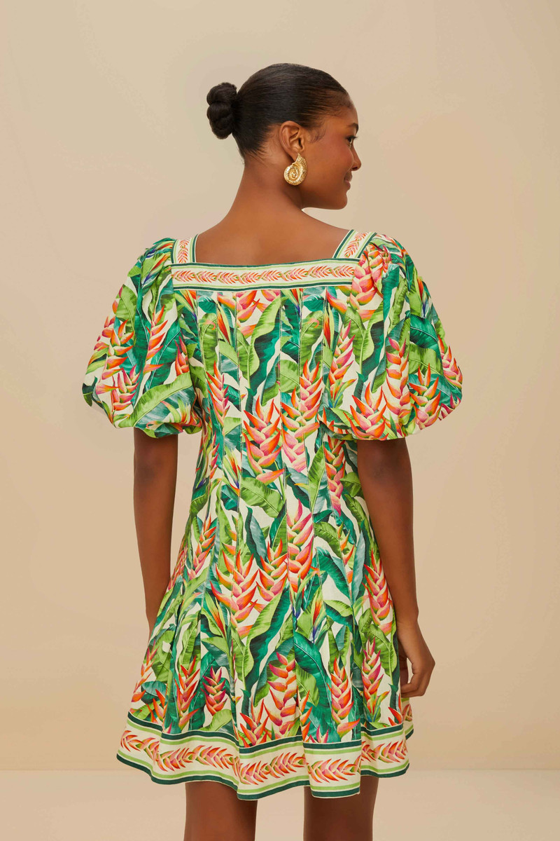 Off-White Heli Leaves Lenzing™ Ecovero™ Euroflax™ Mini Dress 4