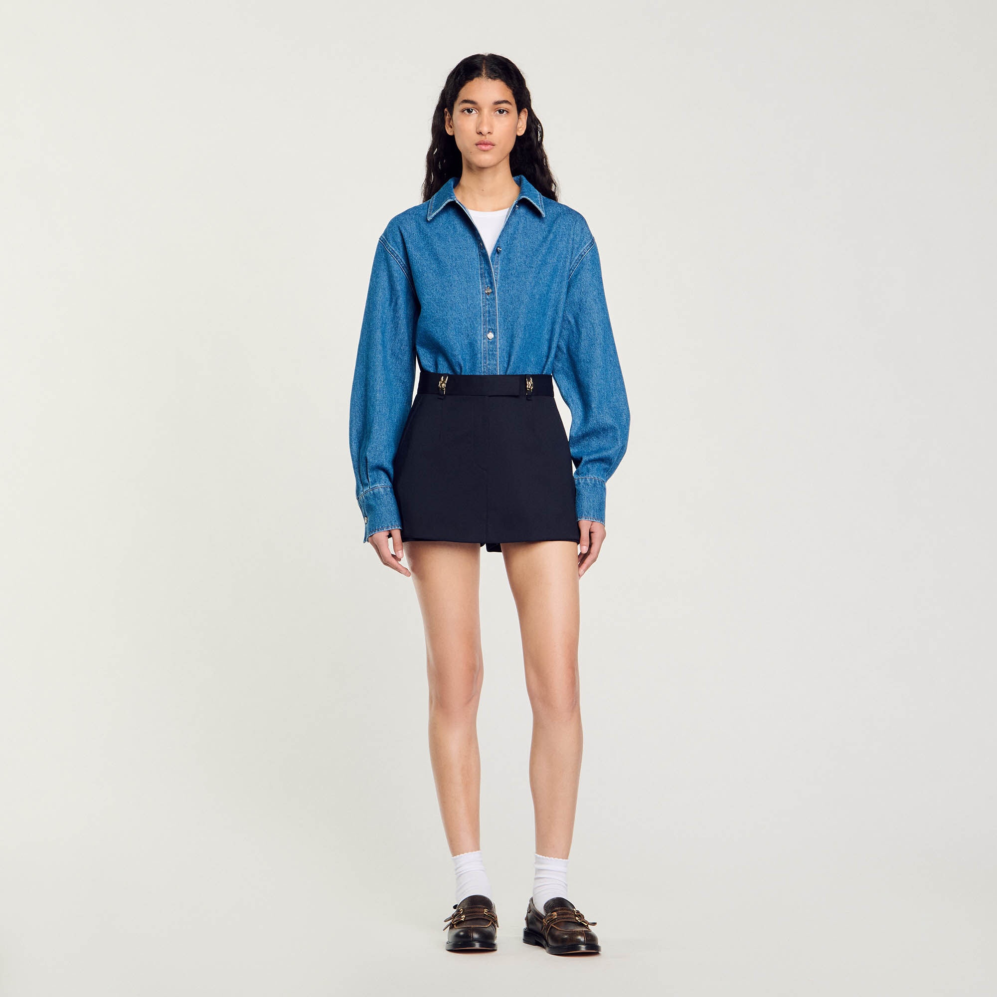 SKORT WITH DECORATIVE BELT LOOPS - 3