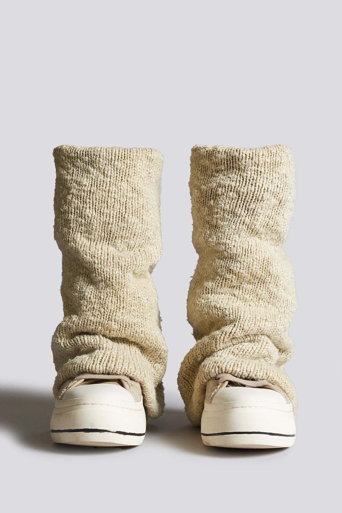 KURT HIGH TOP SNEAKER WITH WARMER - LIGHT KHAKI PLAIN KNIT - 2