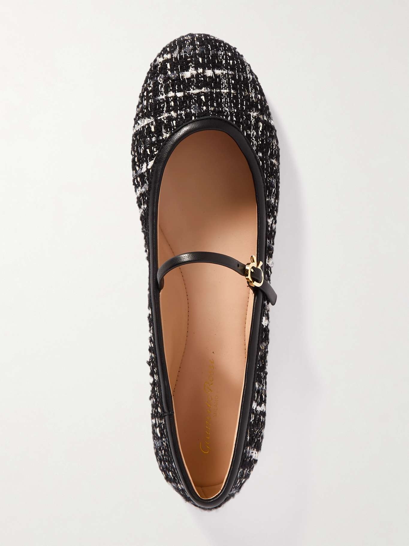 Gianvito Rossi Carla leather-trimmed tweed Mary Jane ballet flats ...