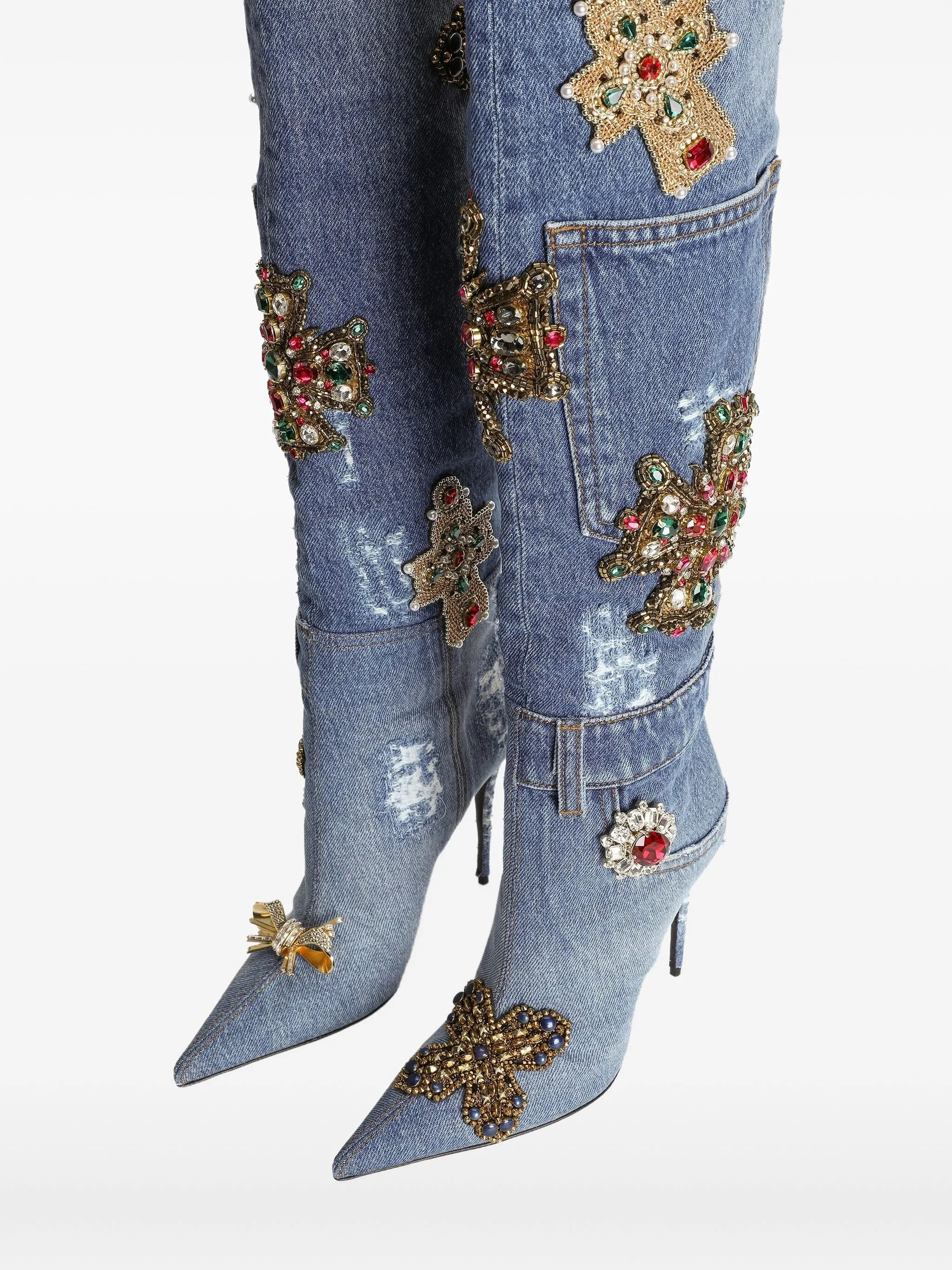 Dolce & Gabbana 105mm Embroidered Patchwork Denim Boots - 2