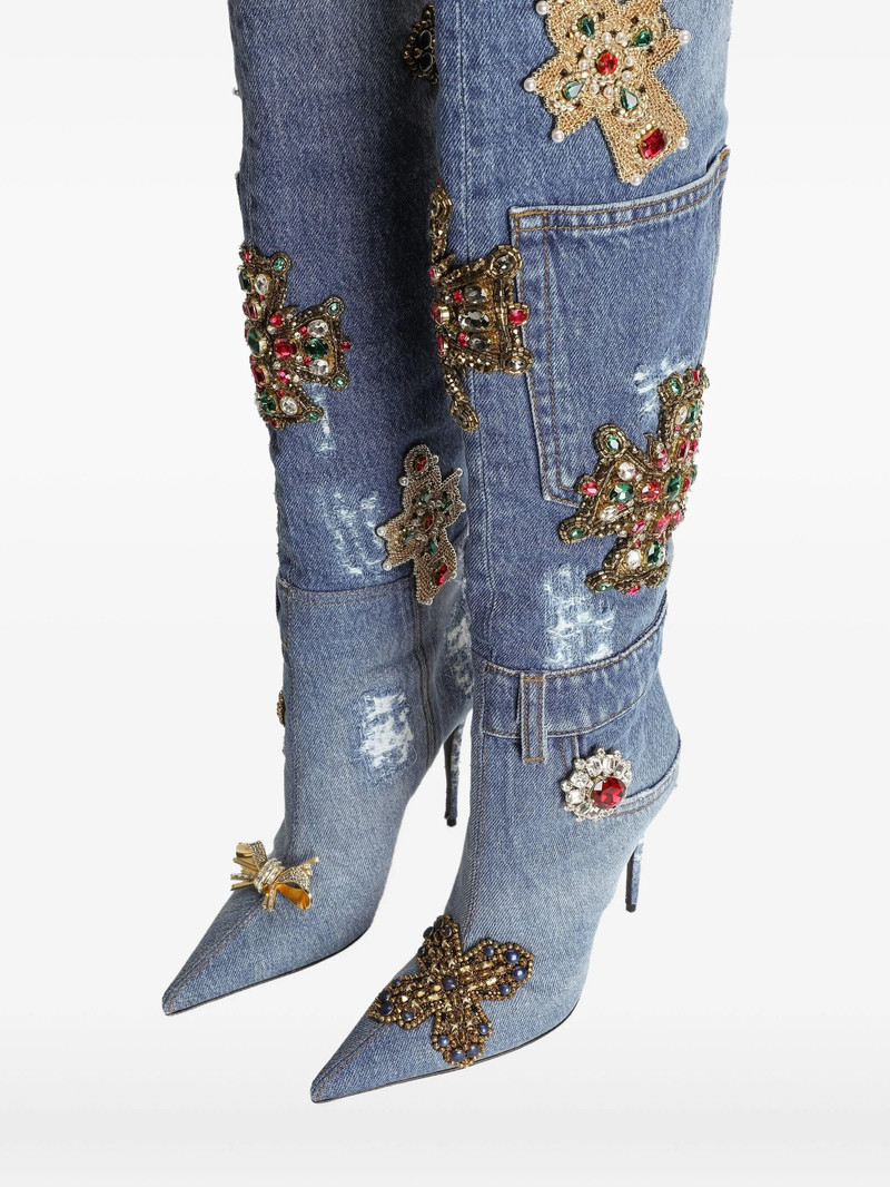 Dolce & Gabbana Dolce & Gabbana 105mm Embroidered Patchwork Denim Boots outlook
