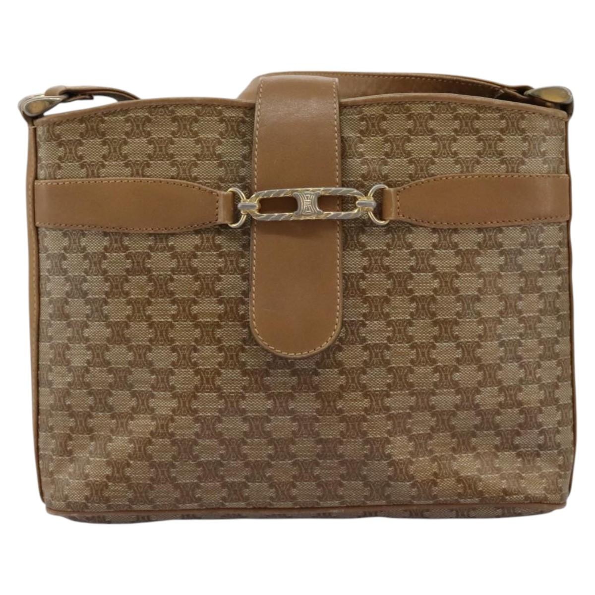 CELINE Macadam Canvas Shoulder Bag Pvc Leather Beige - 13