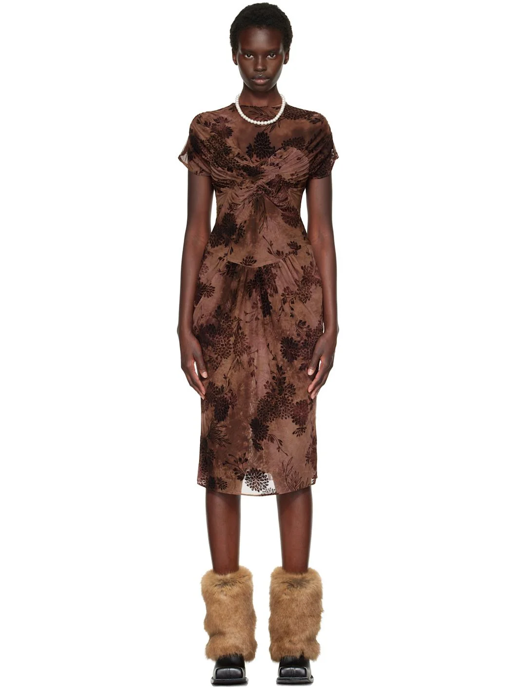 Brown Dahlia Tulle Knit Midi Dress - 1