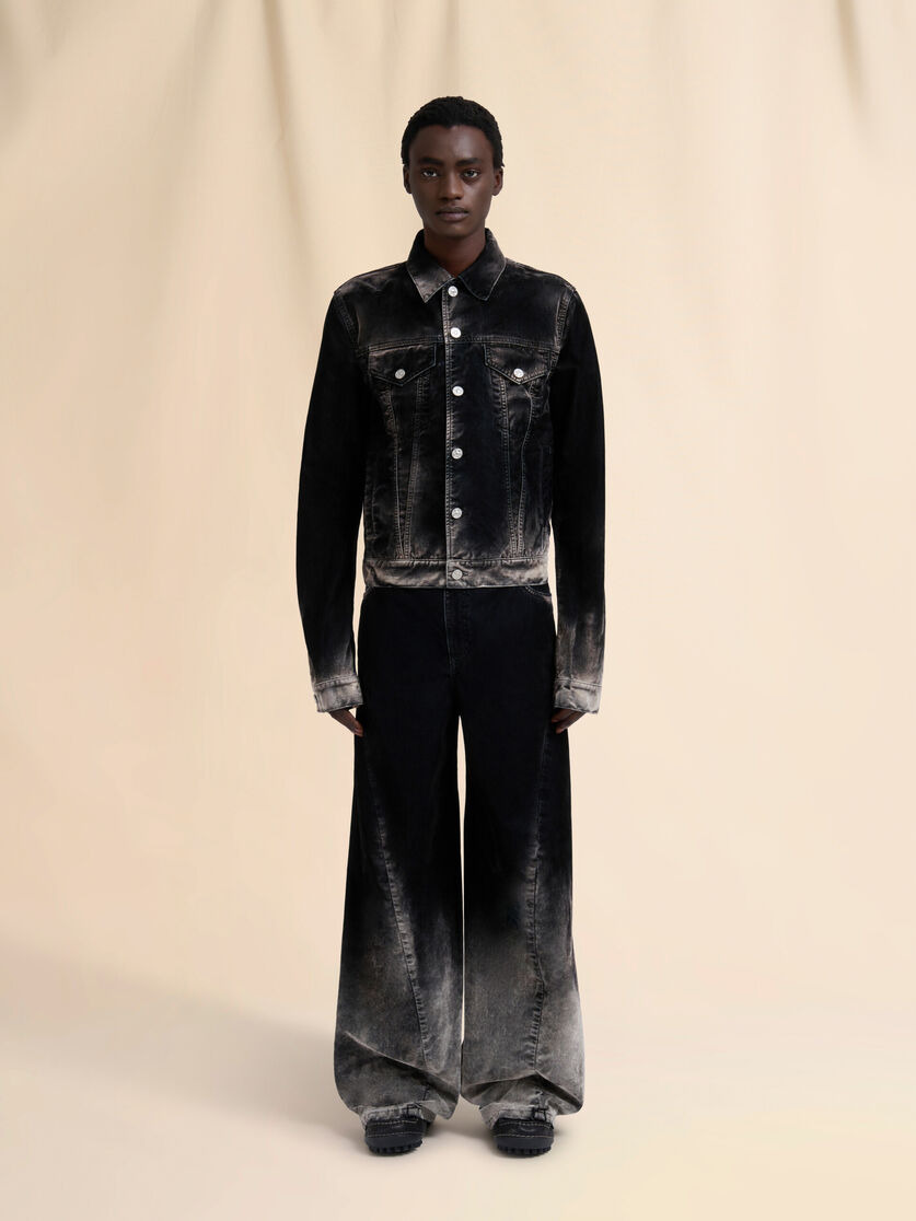 BLACK FLOCKED DENIM  TRUCKER JACKET - 2