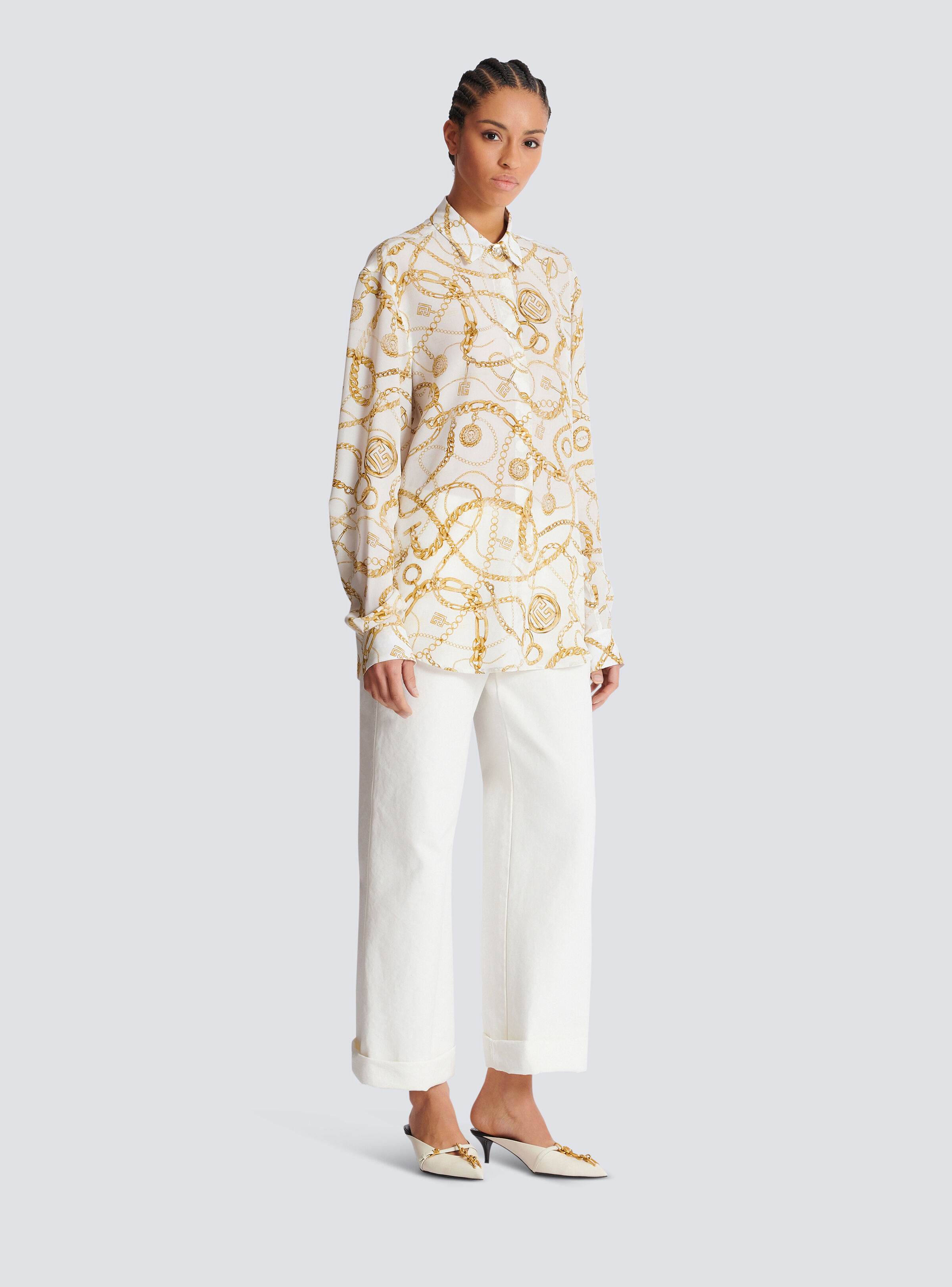 Printed silk shirt with Balmain Chains pattern - 3