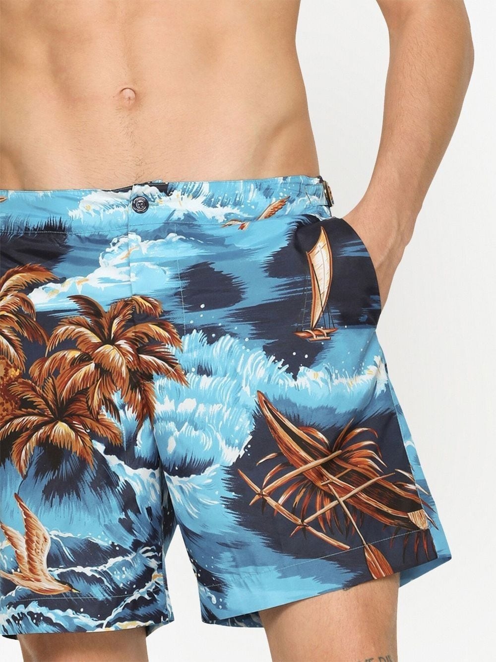 sea-print buttoned swim shorts - 5