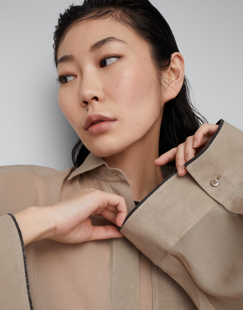 Cotton organza shirt with shiny cuffs 3